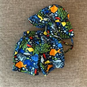 12m swim diaper/trunks and matching hat